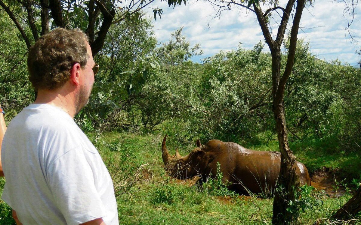 Hautnahe Begegnung mit einem Nashorn in Malawi.